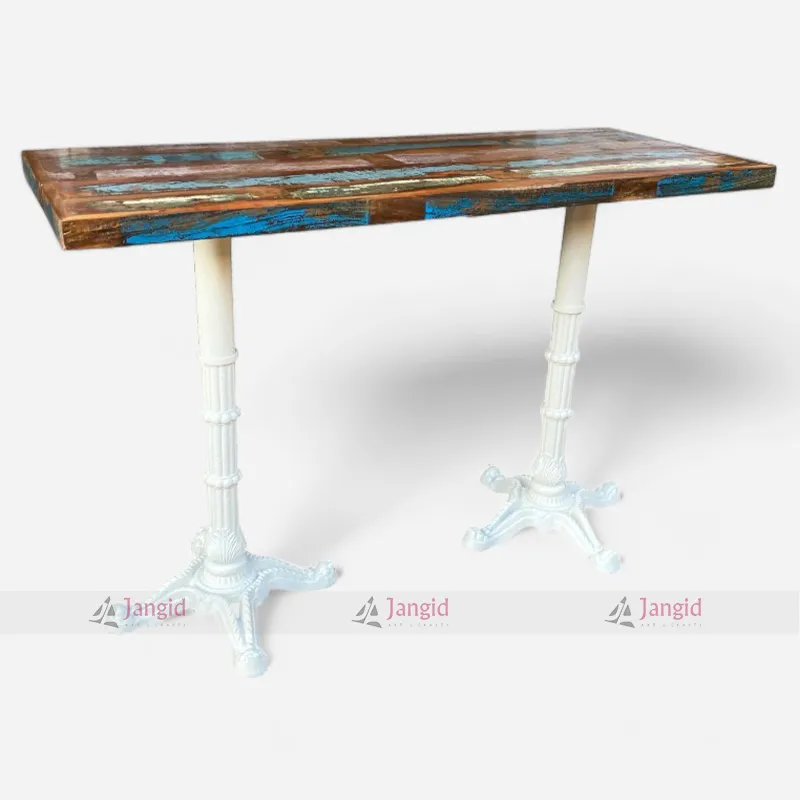 Cast Iron Leg Recycle Wood Top Bar Table