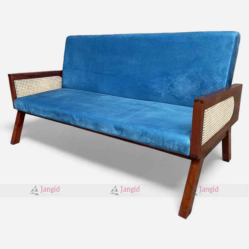 Indian Solid Wood Three Seater Cane Rattan Hotel Sofa